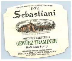 1970&rsquo;s-80&rsquo;s Sebastiani Gewurz Traminer Californian Wine Label Original S51E