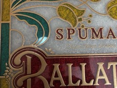 VINTAGE 1980’S SPUMANTE BALLATORE WINE STAINED GLASS SIGN 18.5” X 17”