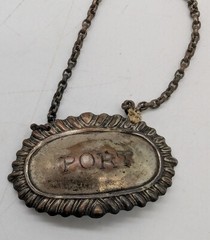Vtg Port Wine SIlver-Plated Bottle Tag w/ Chain