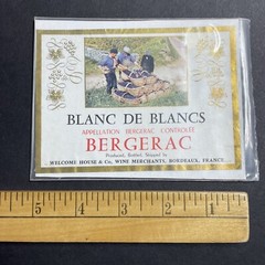 Vintage 1950s Bergerac Blanc De Blancs UNUSED Paper Label Bordeaux France Q1943