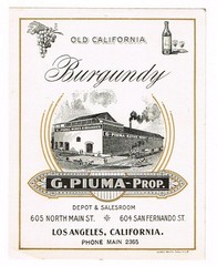C1900 RARE PRE PROHIBITION ALCOHOL BOTTLE LABEL LOS ANGELES PIUMA WINE BURGUNDY