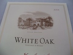 2001 White Oak Zinfandel Wine Label Alexander Valley CA Estate Bottled