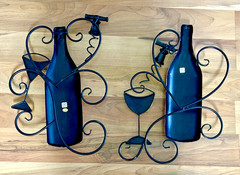 Vintage 3D Wine Metal Wall Art Pair Bar Decor Wine Bottle Glass and Corkscrew