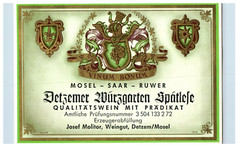 1970&rsquo;s-80&rsquo;s Vinum Bonum Detemer Wurgarte German Wine Label Original S29E