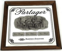 Vintage BARTON & GUESGTIER PARTAGER Wine Framed Liquor Advertising Bar Mirror