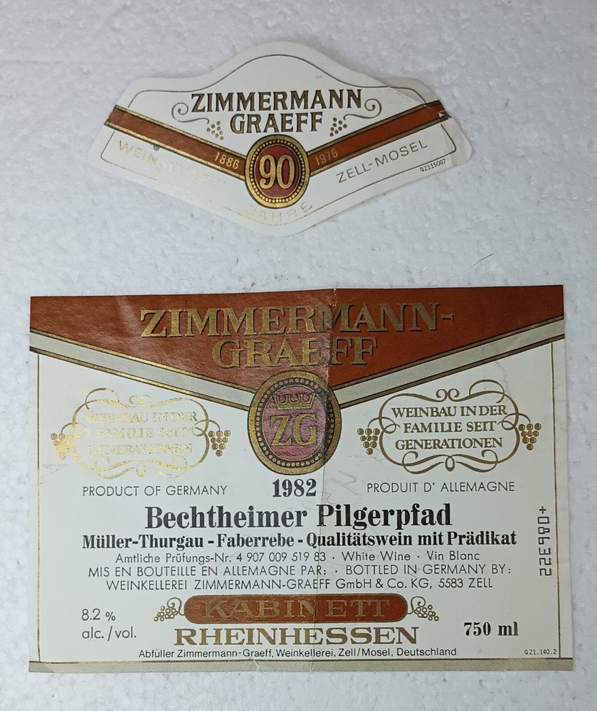 1982 Bechtheimer Pilgerpfad German Wine Label Rheinhessen Zimmermann-Graeff