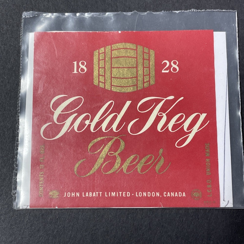 Vintage 1960s John Labatt Gold Keg UNUSED Paper Label London Ontario Q2016