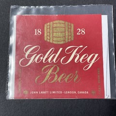 Vintage 1960s John Labatt Gold Keg UNUSED Paper Label London Ontario Q2016