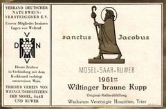 Rare Sanctus Jacobus Saint Jacob Wiltinger German Wine Label Mosel Saar 1961er