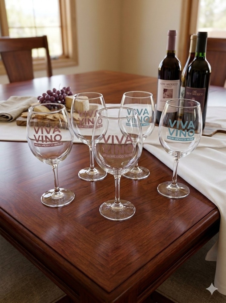Set of 5 Viva Vino New Mexico Wine Festival 7&Prime; Glasses – Multi-Color Lettering