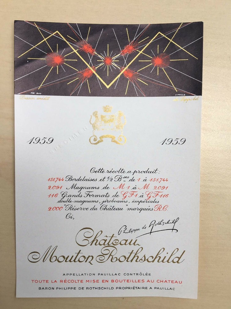 The 1959 Chateau Mouton Rothschild (Specimen) – Label By: Richard Lippold