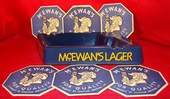 McEWAN’S LAGER BLUE MELAMINE ASHTRAY + 6 BAR MATS – EXCELLENT CONDITION! 