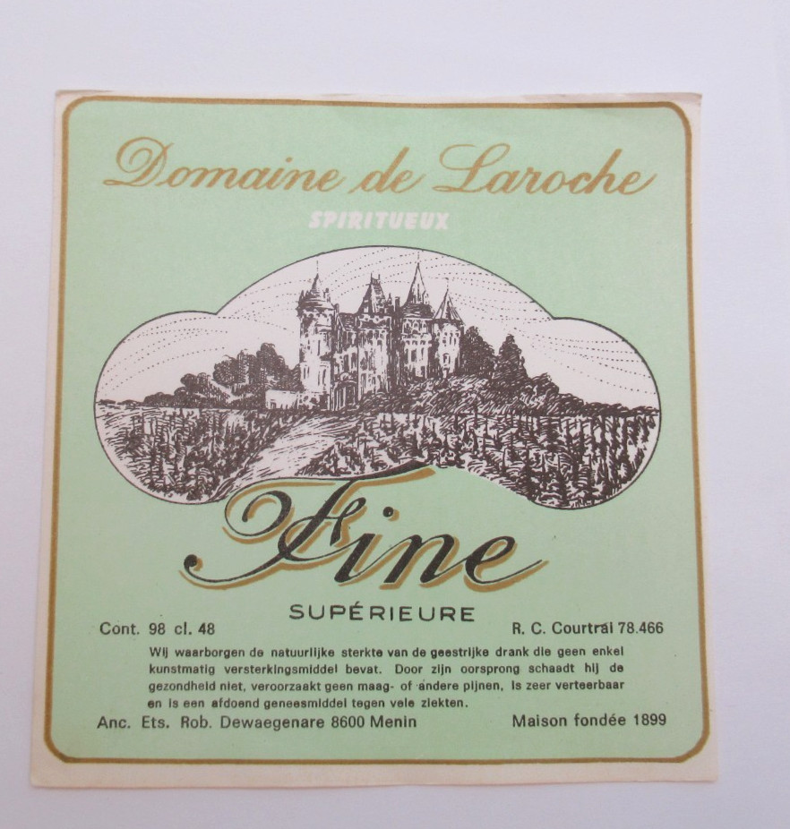 Vintage 1930s Domaine de Laroche Fine Superieure Spiritueux Wine Label France