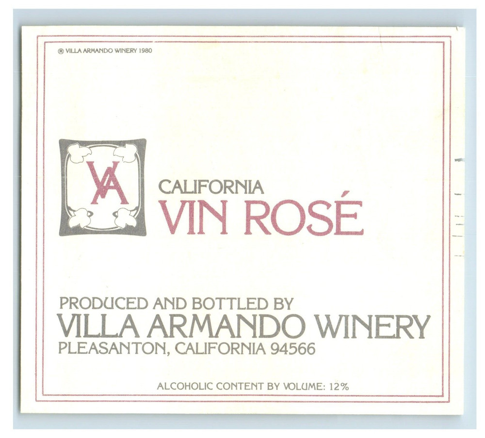 Vintage California Vin Rose Paper Wine Label Original S83E