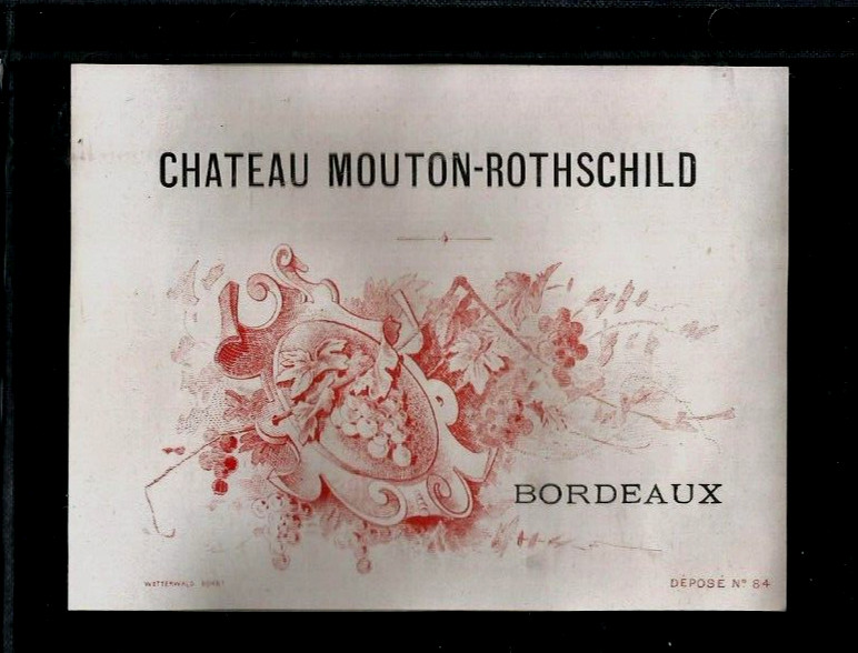FRANCE 1926 CHATEAU MOUTON-ROTH SCHILD D# 84. WETTERWALD Bordeaux wine Label
