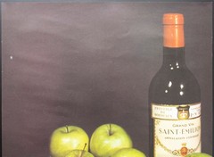 c.1960 French Wine Cheese Advertising Poster Soft Cheese Vin de Bordeaux Vintage