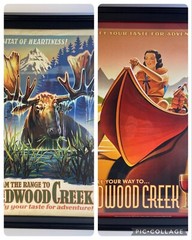 2 Redwood Creek Pinot Noir Wine Advertising Poster Art Framed Canoe Moose 21×27