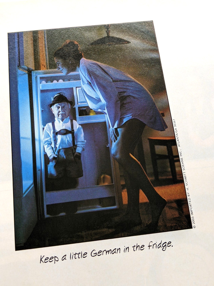 Clipping – A Little German in the fridge photo Schmitt Sohne wine funny Print Ad