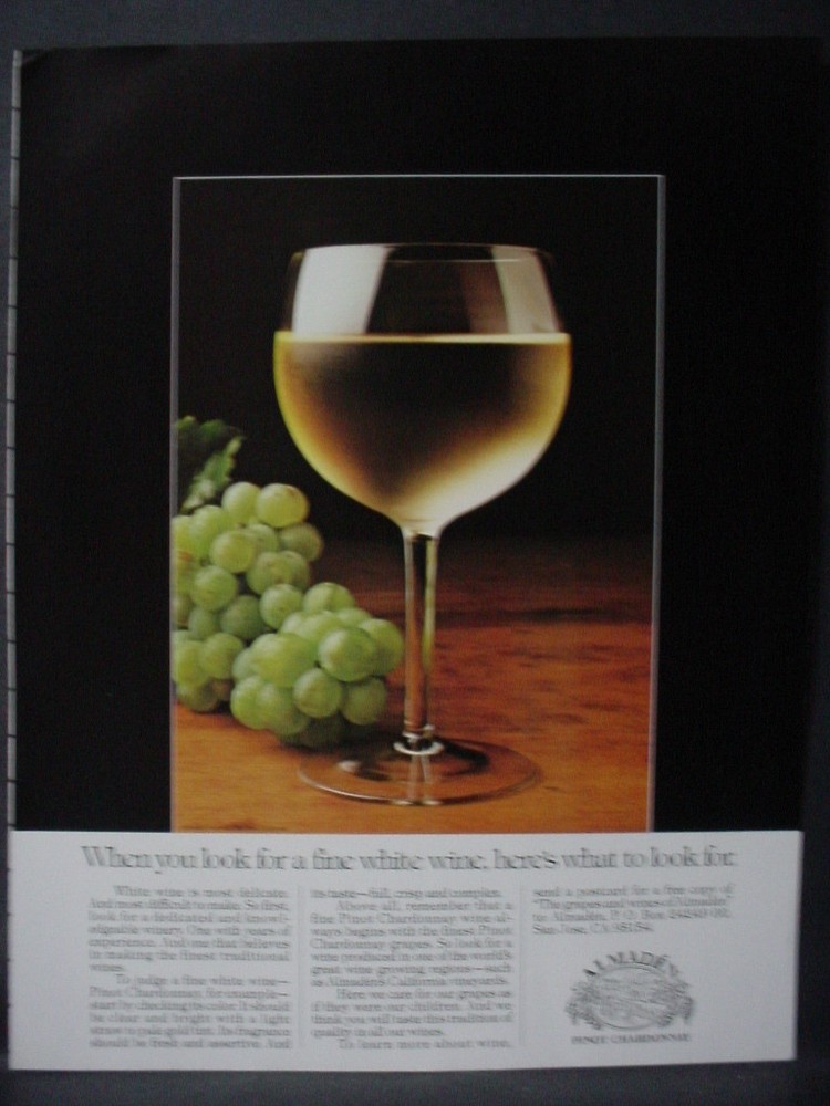 1978 Almaden Pinot Chardonnay California Wine San Jose, CA VTG Ad 12949