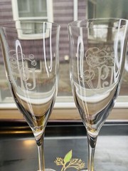 Perrier Jouet White PJ Champagne Flute France Rare Barware Signed Set Of 2