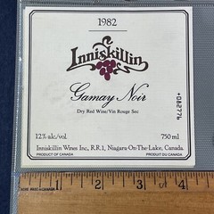 Vintage 1982 Inniskillin Winery Gamay Noir Wine UNUSED Paper Label Niagara Q90
