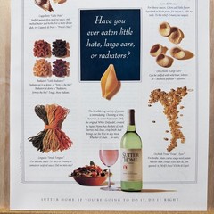 1992 Sutter Home Winery Pasta Shapes Vintage Print Ad Food Advert Art