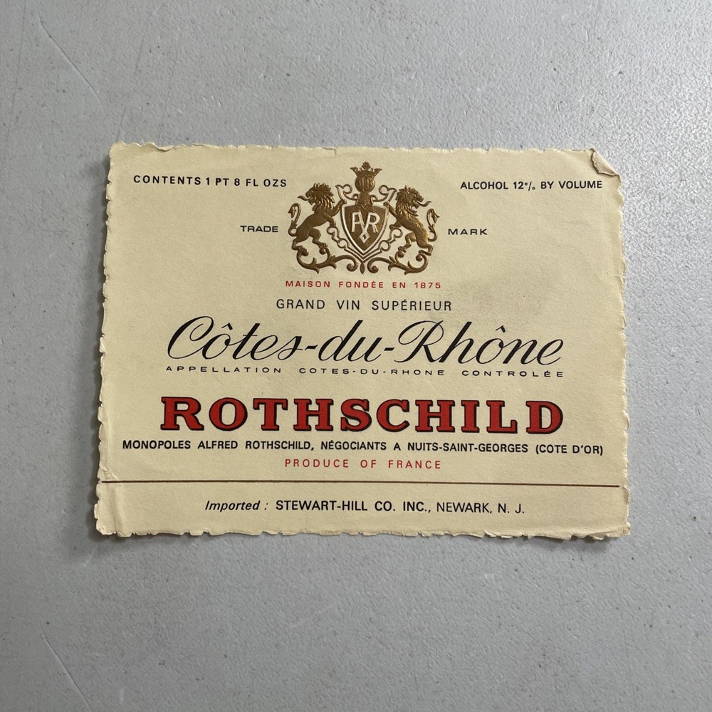 Vintage Wine Bottle Label — Alfred Rothschild Cotes-du-Rhone France