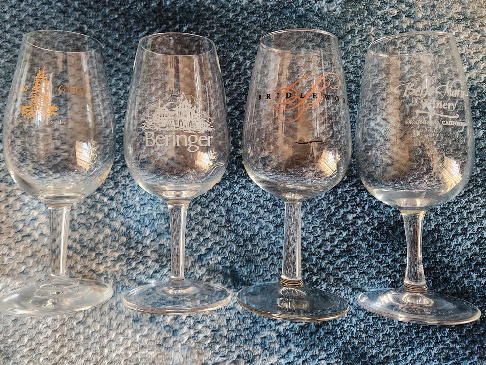 Lot of 4 Winery Souvenir Glasses Beringer Bridlewood Belle Marie Sequoia Grove