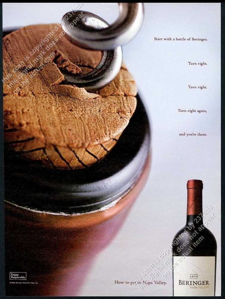2007 Beringer Napa Valley wine bottle & cork photo vintage print ad