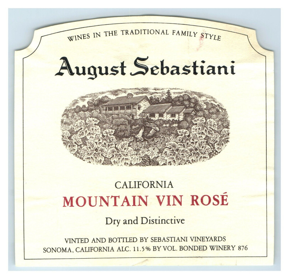 1970&rsquo;s-80&rsquo;s Sebastiani Vineyards Vin Rose California Wine Label Original S8