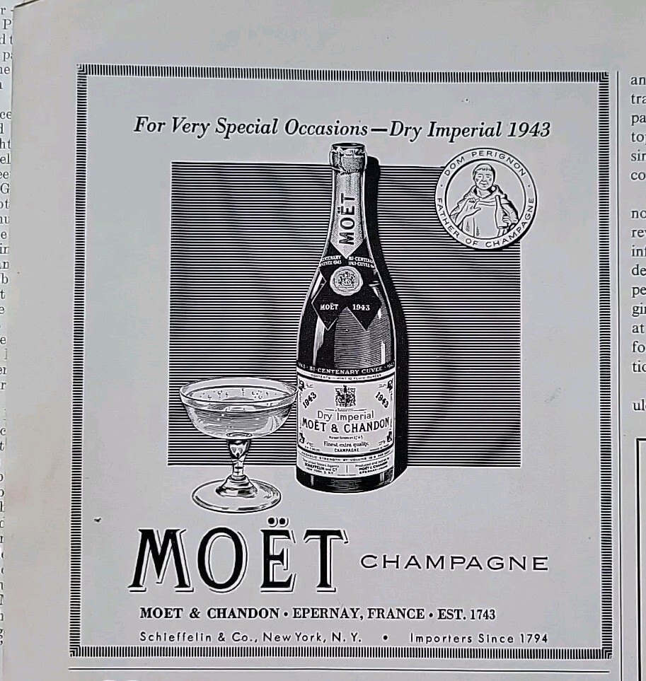 1952 Moet Dry imperial Champagne for very special occasions vintage ad