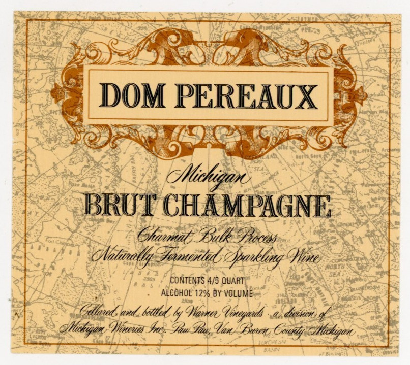 1960s-70s Paw Paw, MI Wine Label Dom Pereaux Brut Champagne #2G