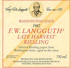 F.W. Langguth&rsquo;s Late Harvest Riesling Mattawa WA 1982 1980s Vtg Wine Label