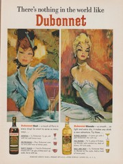 1963 Dubonnet Wine – Fancy Dress Women – Red, Blonde – Print Ad Art Bar Decor
