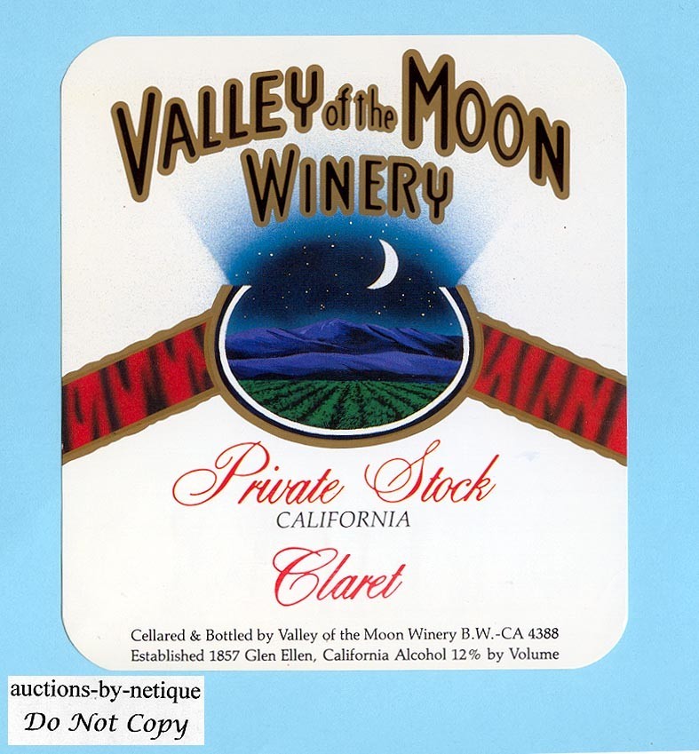 Valley Of The Moon Winery Priv Stock Burgundy Wine Label Glen Ellen Sonoma Co CA