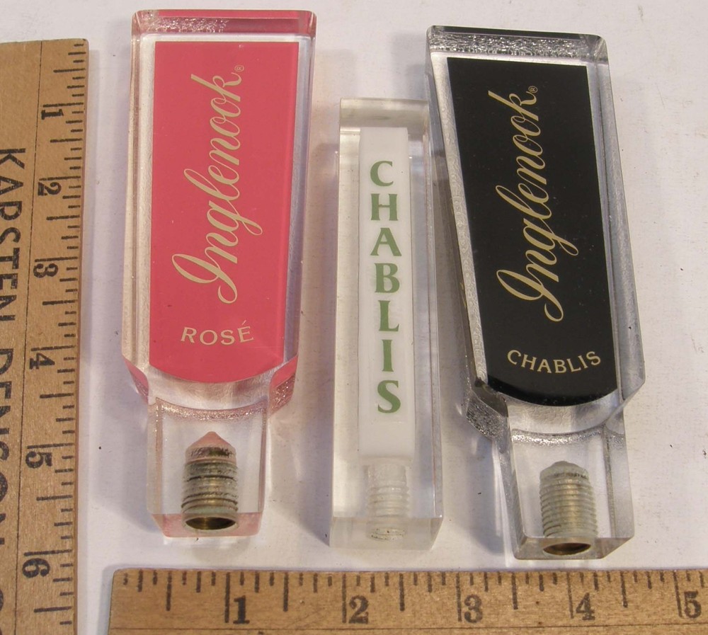 LOT 3 ACRYLIC INGLENOOK & TAYLOR CHABLIS & ROSE WINE ADVERTISING TAP HANDLES