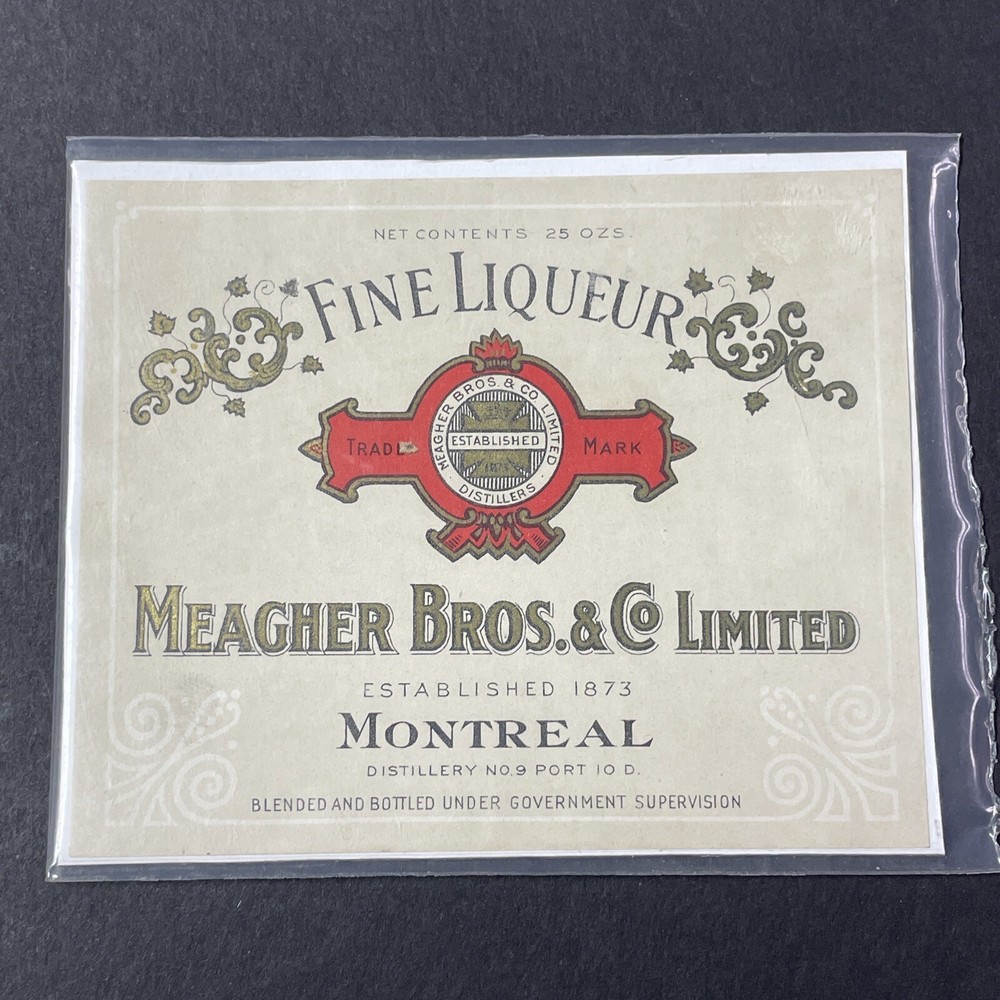 Vintage 1940s Meagher Bros Fine Liqueur UNUSED Paper SQUARE Label Montreal Q2114
