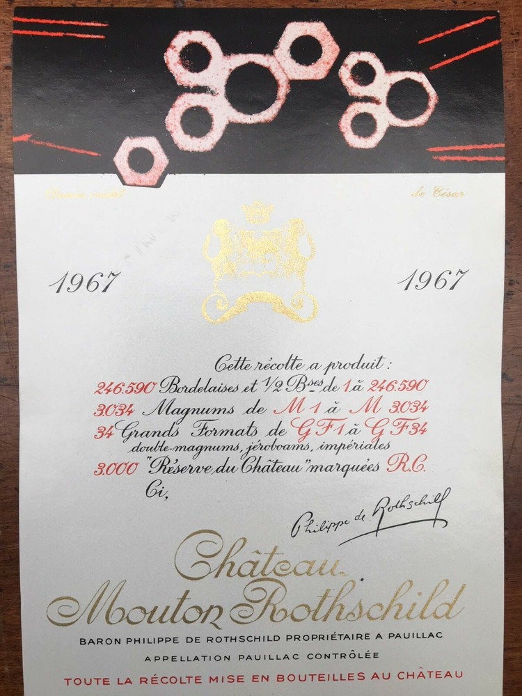 The 1967 Chateau Mouton Rothschild (Specimen) – Label By: Cesar Baldaccini