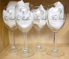 4x Fess Parker Winery Wine Glass Daniel Boone Davy Crockett California Coonskin