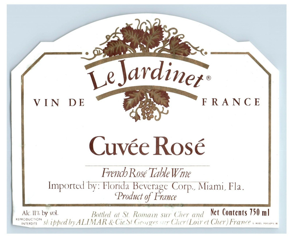 1970&rsquo;s-80&rsquo;s Le Jardinet Vin De France Cuvee Rose French Wine Label Original S36E