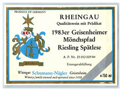 1983 Geisenheimer Monchspfad Riesling Rheungau German Wine Label Original S9