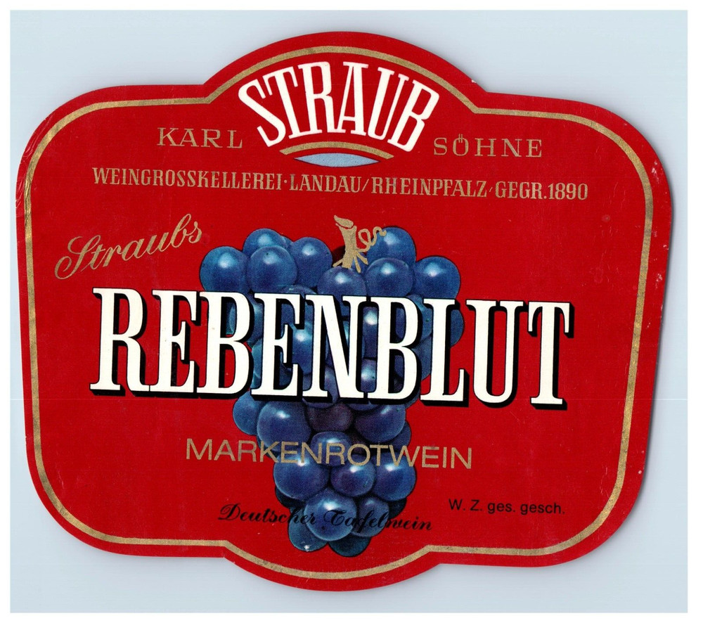 1960&rsquo;s-80&rsquo;s Straub Rebenblut German Wine Label S73E