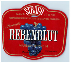 1960&rsquo;s-80&rsquo;s Straub Rebenblut German Wine Label S73E