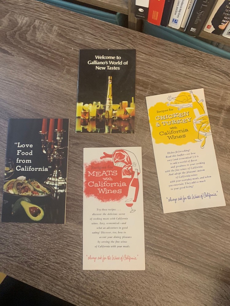VINTAGE LOT BROCHURE PAMPHLETS CALIFORNIA WINES RECIPES & GALLIANO&rsquo;S NEW TASTES