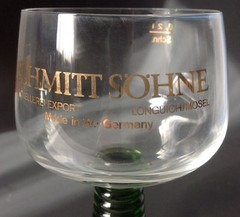 2 Vintage Schmitt Sohne Wine Goblet Cordial Glasses Clear Green Stem West German