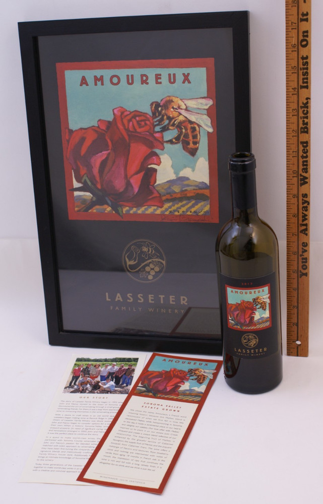 LASSETER FAMILY WINERY AMOUREUX WINE BOTTLE LABEL ART & SIGNED PRINT – ORIG
