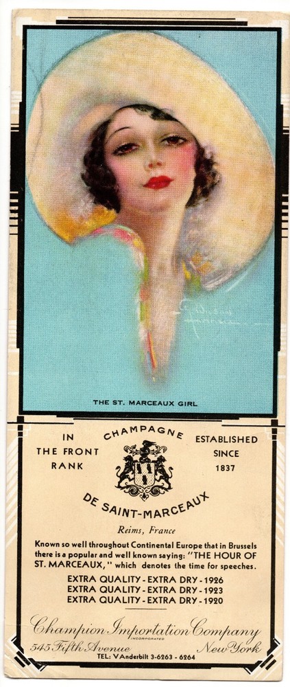 1920s Champagne De Saint Marceaux Advertising Large Litho Card 9×3.5&Prime; Alcohol