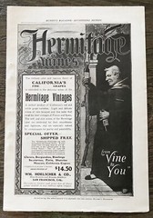 1903 HERMITAGE WINES Monk w/Bottles Vtg Art Print Ad~Wm. Hoelscher Distillers,CA