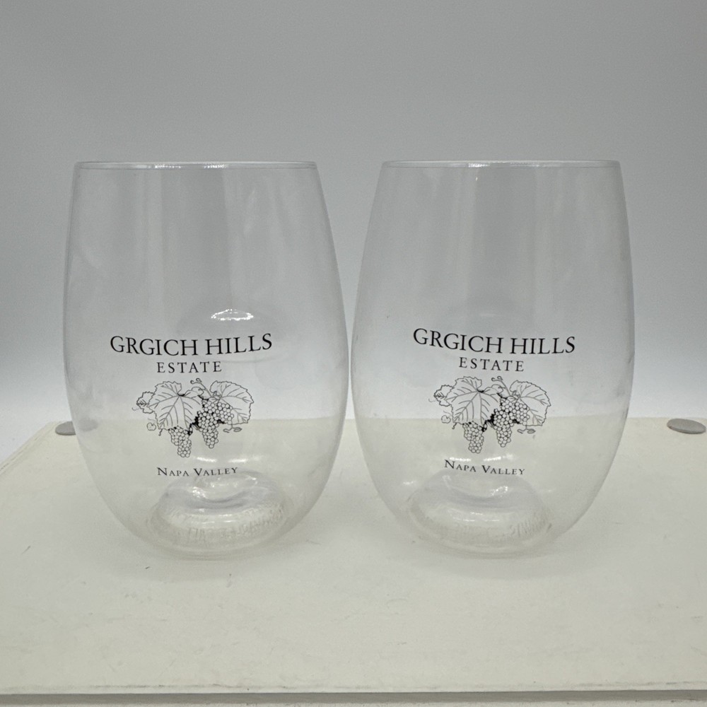 2 GRGICH HILLS Estate Plastic Poolside Wine Tasting Glasses NAPA Vineyard