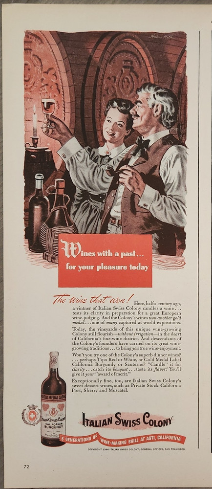 1944 Italian Swiss colony California Burgundy Vintage Ad Wines with a past